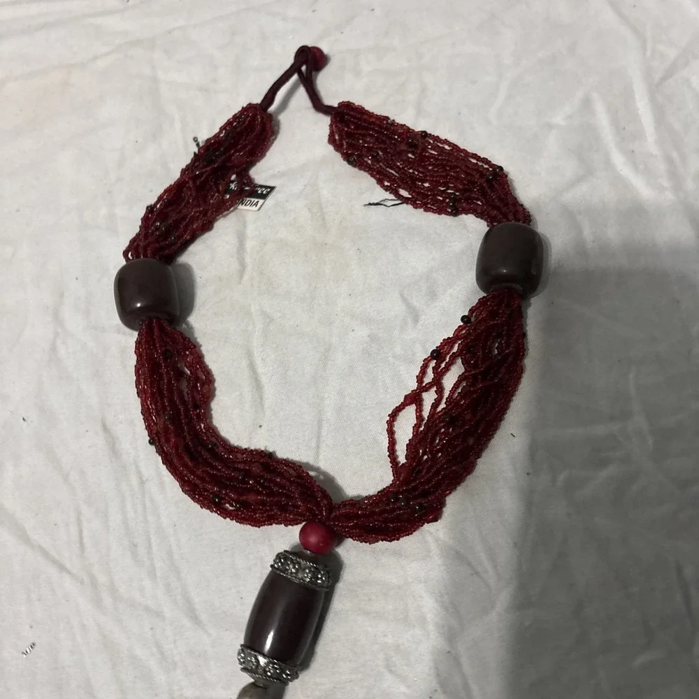 Red Chunky Multi Strand Seed Bead Necklace Nickle Free Made In India‎